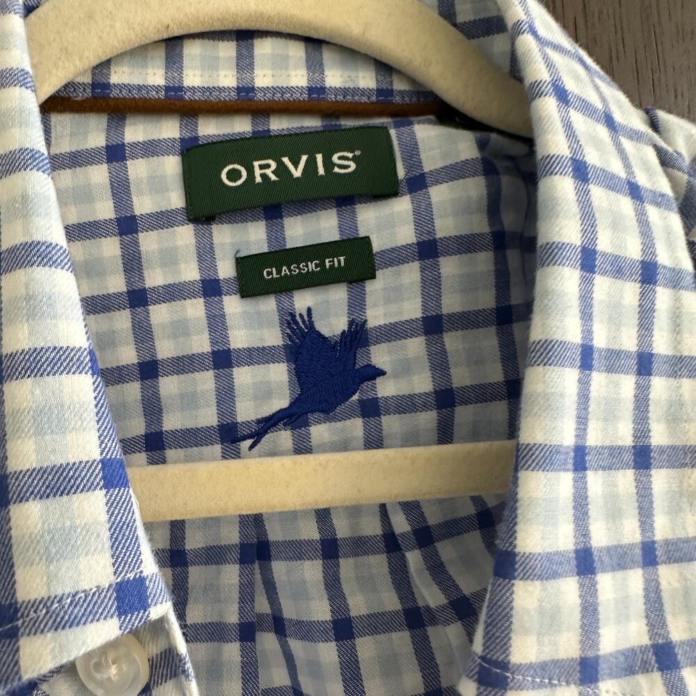 Orvis Men's Button Up Flannel - Classic Fit - Blue/Plaid - Size L